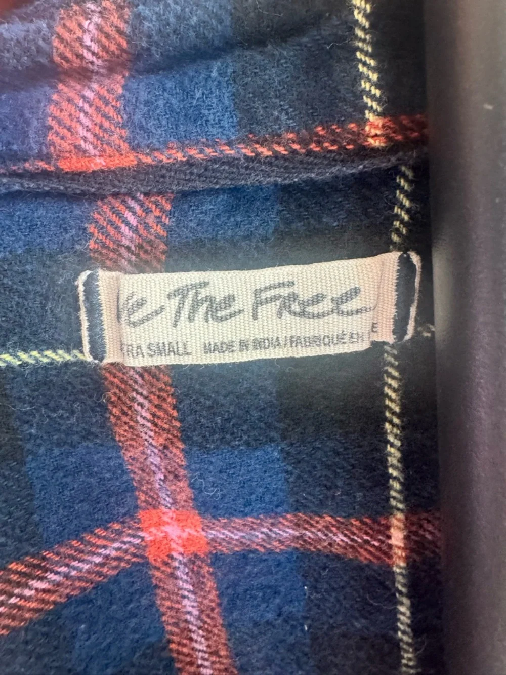 Free People Navy Red Plaid Button-Down Shirt